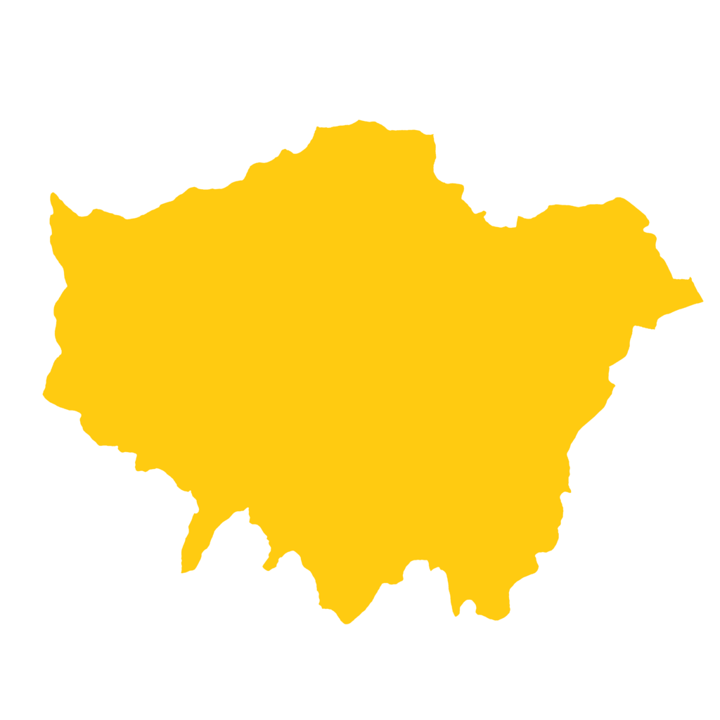 London Map Yellow Colour. ZJ Electrical Services, Leyton.