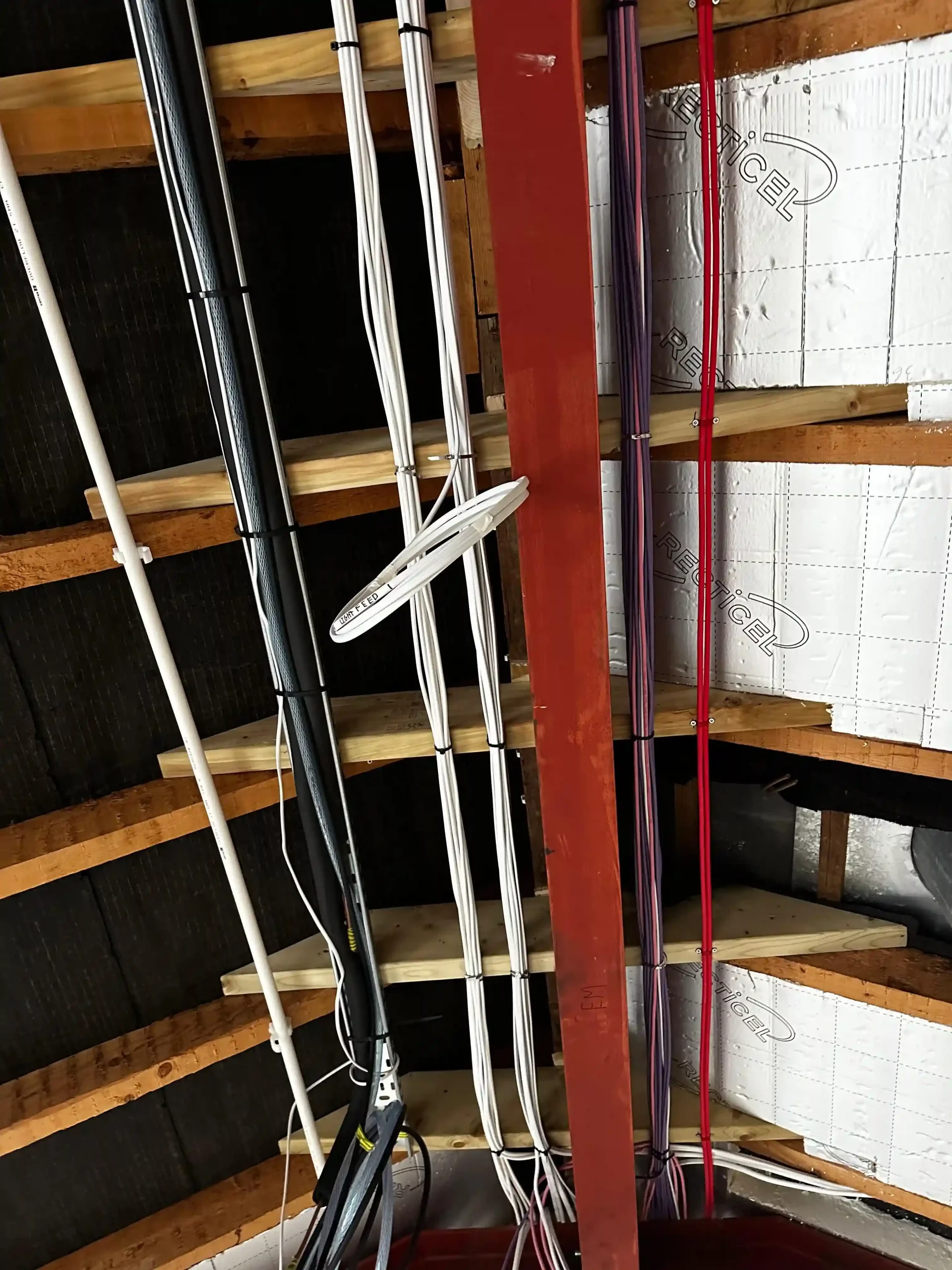 First-fix electrical cabling installed during a home extension project