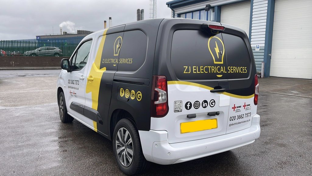 ZJ Electrical Services branded electrician’s van serving domestic and commercial customers across East London